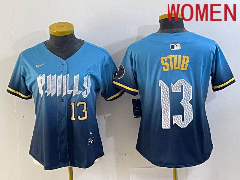 Women Philadelphia Phillies #13 Stub Blue City Edition 2024 Nike MLB Jersey style 4